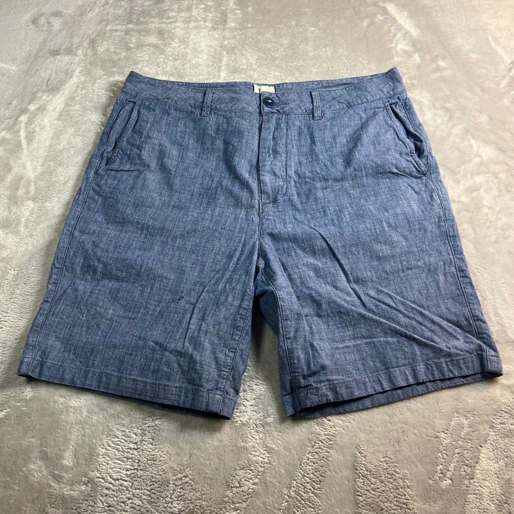 Flint and Tinder Men's 34 Shorts Blue Chambray Cotton Spandex Casual Flat Front